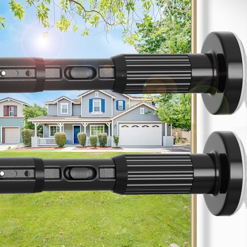 Image of Tension Curtain Rod,40-166IN(3.33-13.83Ft) 2PCS One-Click Fast Extension Rod Easy to Install Black Long Outdoor Curtain Rods No Drilling Never Rust