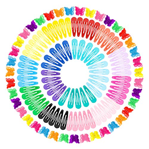 R HORSE 130 Packs Hair Snap Clips Mini Butterfly Claw Clips Set 80pcs Snap Clips 50pcs Mini Butterfly Claw Clips Candy Colors Hair Barrettes Hair Accessories for Women Lady