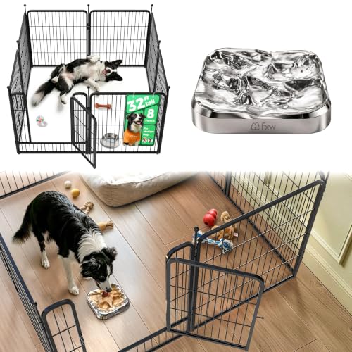 Image of FXW Rollick Dog Playpen with Stainless Steel Lick Mat, 32 inch H, 8 Panels