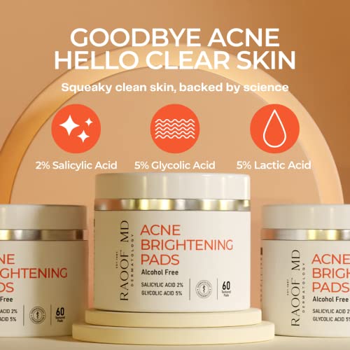 Raoof Md Acne Brightening Pads - Acne Pads With 5% Glycolic Acid Pads + 2% Salicylic Acid Pads & Alcohol-Free. Acne Wipes For Face And Body. Exfoliating Face Pads. Most Effective Acne Scar Treatment. #TOP4