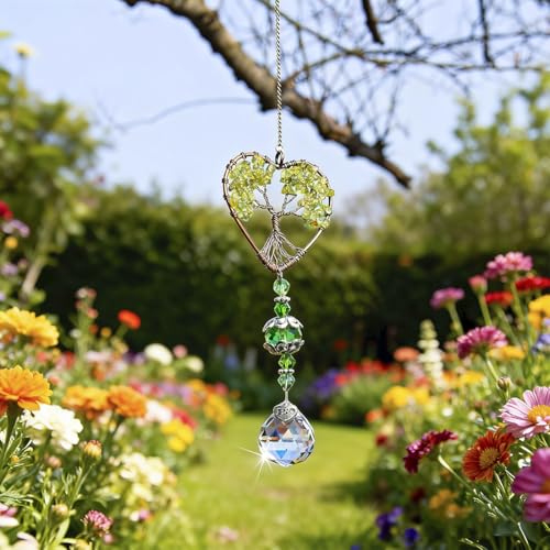 Image of Green Tree of Life Crystal Suncatcher Car Rear View Mirror Charm Decor