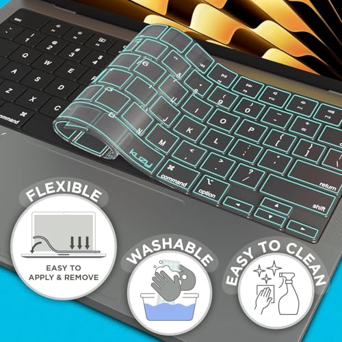 Image of RAYA Premium Keyboard Protector for 2021-2024 Release MacBook Air 13.6 inch [A3113 A2681 M2 /M3] & MacBook Air 15.3 inch [A3114 A2941 M2 /M3] Keyboard Skin Cover (TPU Mint Green)
