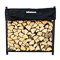 Woodhaven Black 4 Foot - Heavy Duty Made In USA - Indoor Outdoor - 1/4 Cord Firewood Storage Log Rack With Seasoning Cover Combo Set - Metal Log Storage - 48” x 48”