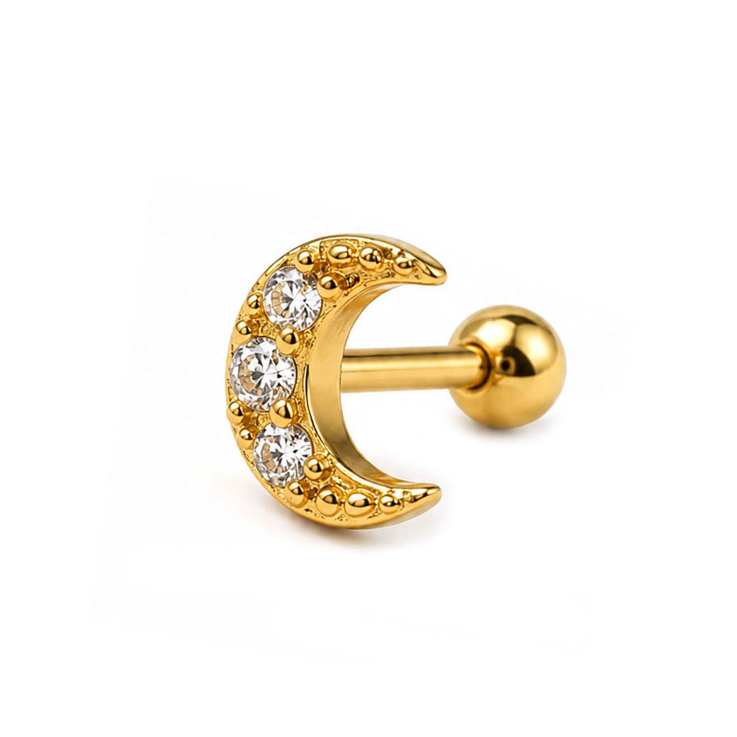 vama FASHIONS 1 Pcs 18K Gold Plated Stainless Steel Anti Tarnish CZ Stone Crescent Halfmoon Tragus Earring Cartilage Helix Barbell Ball Back Piercing Single Ear Stud for Women & Girls-picture-13