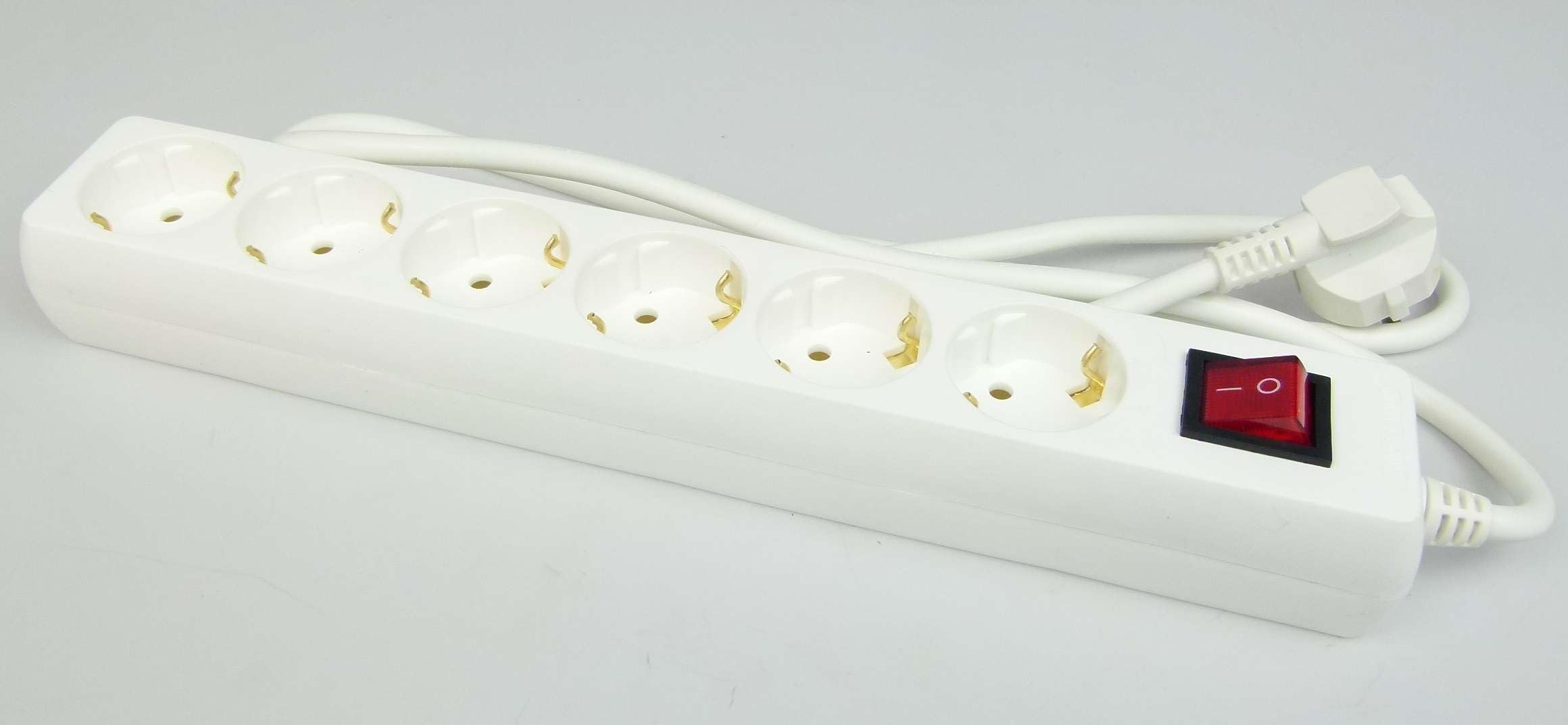 GLT 10 x Paccs 6-Fach Mehrfachsteckdose mit Schalter Weiss Steckdosenleiste, Steckplätze 45 Grad gedreht, Kabel 1,4m, GS geprüft