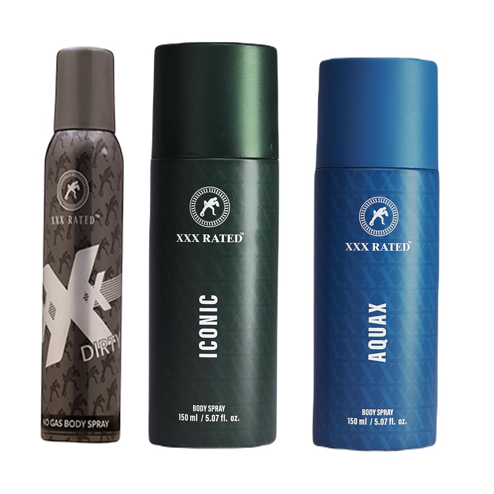 XXX Rated Iconic, Aqua X & Dirty No Gas Body Spray Combo | Classic, Refreshing & Intense Fragrance | 150+150+120 Ml-picture-50