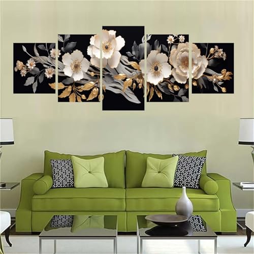 Broderie diamant 5 panneaux de qualité premium pour art mural et salon moderne