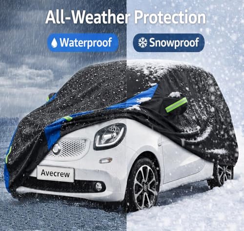 Image of Avecrew Car Cover Custom Fit for Benz Smart, Waterproof All Weather Full Exterior Cover Rain Snow Protection Cover with Side Door Zipper Design