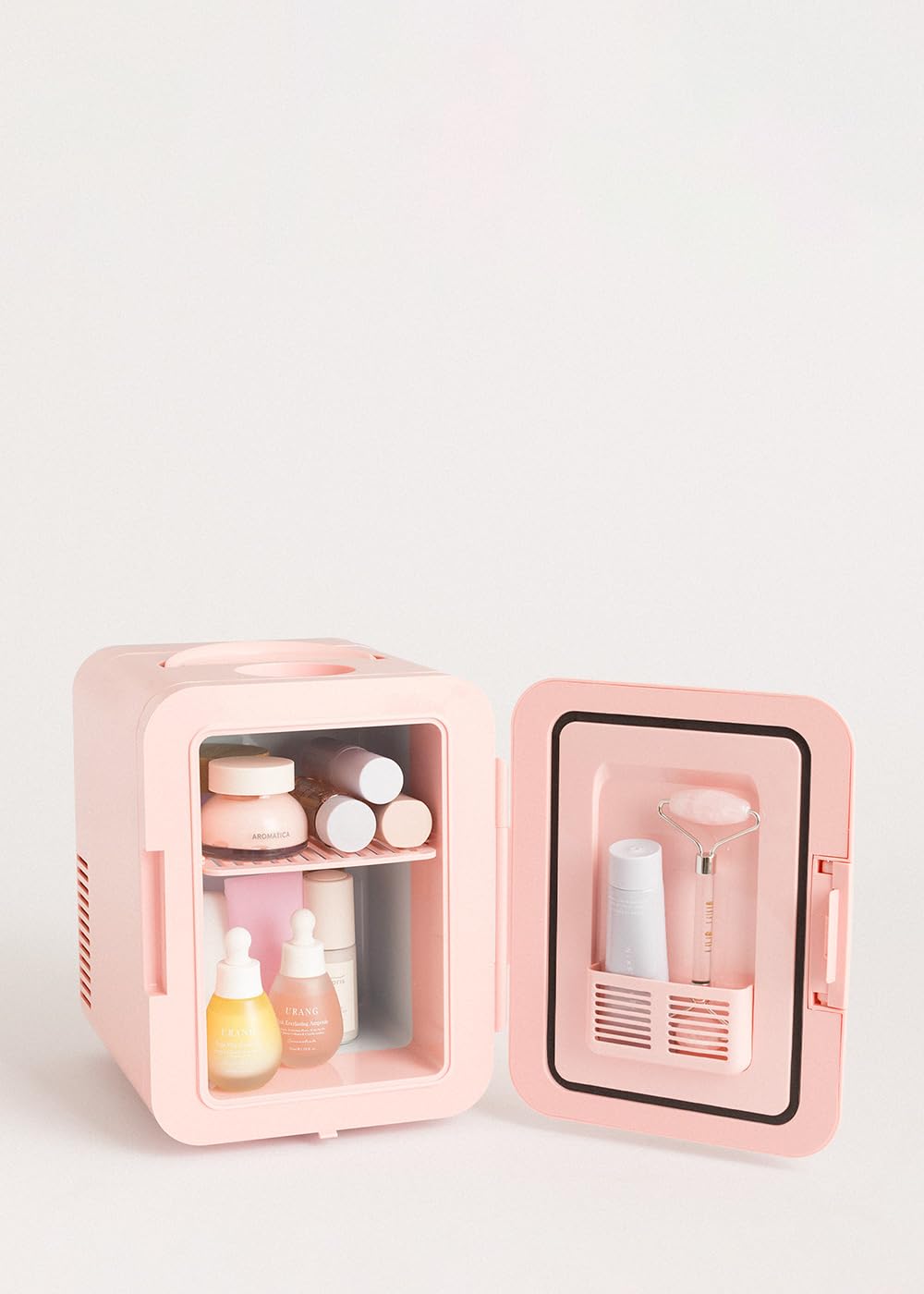 CREATE / FRIDGE MINI BOX/Mini frigorífico para cosméticos rosa pastel/Diseño retro, función frío y calor, capacidad de 4L, fácil de transportar, 48W