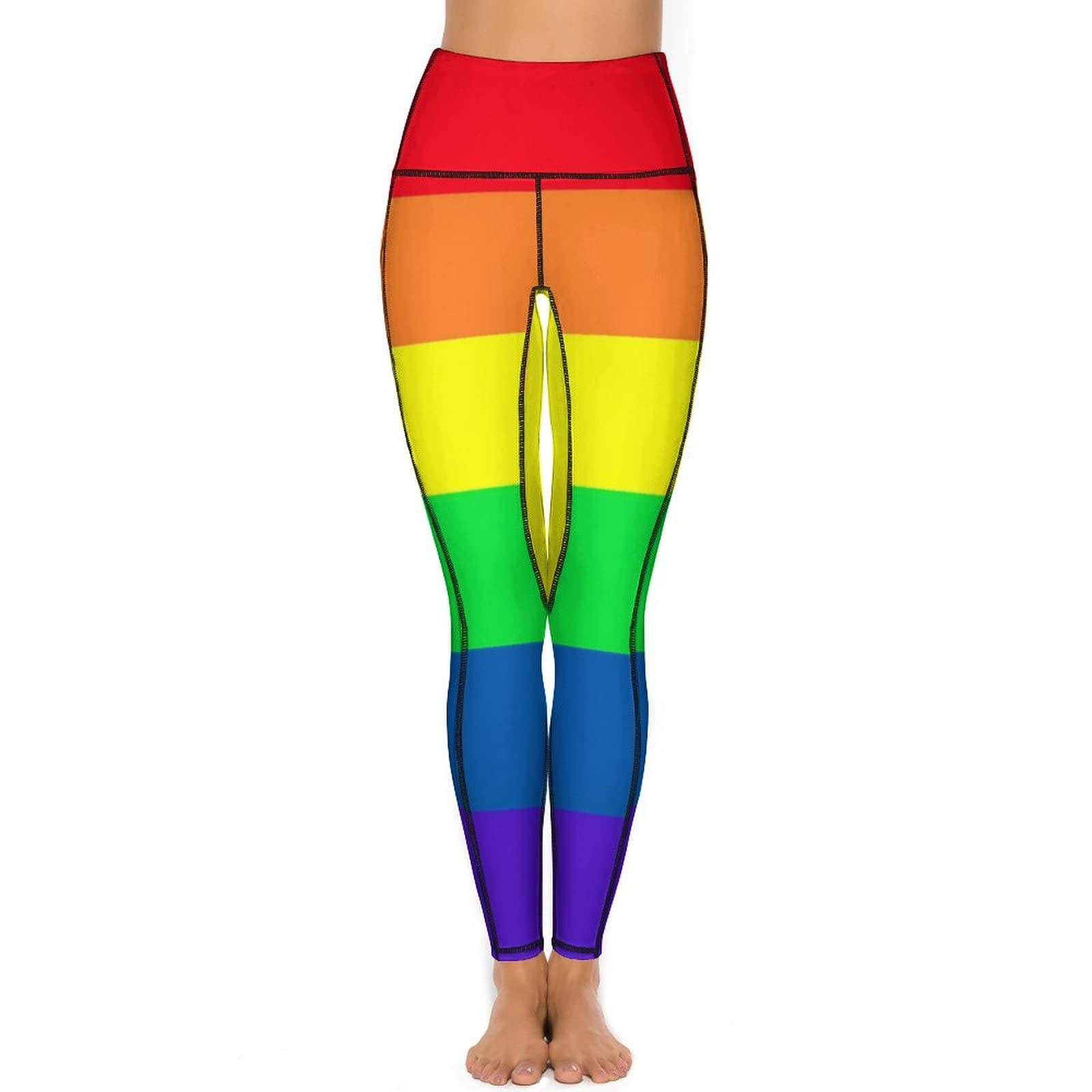 Bagea-Ka Gay Pride LGBT Rainbow Flag Pattern High Waisted Leggings for Women Yoga Pants with Pocket Workout Sports Athletic