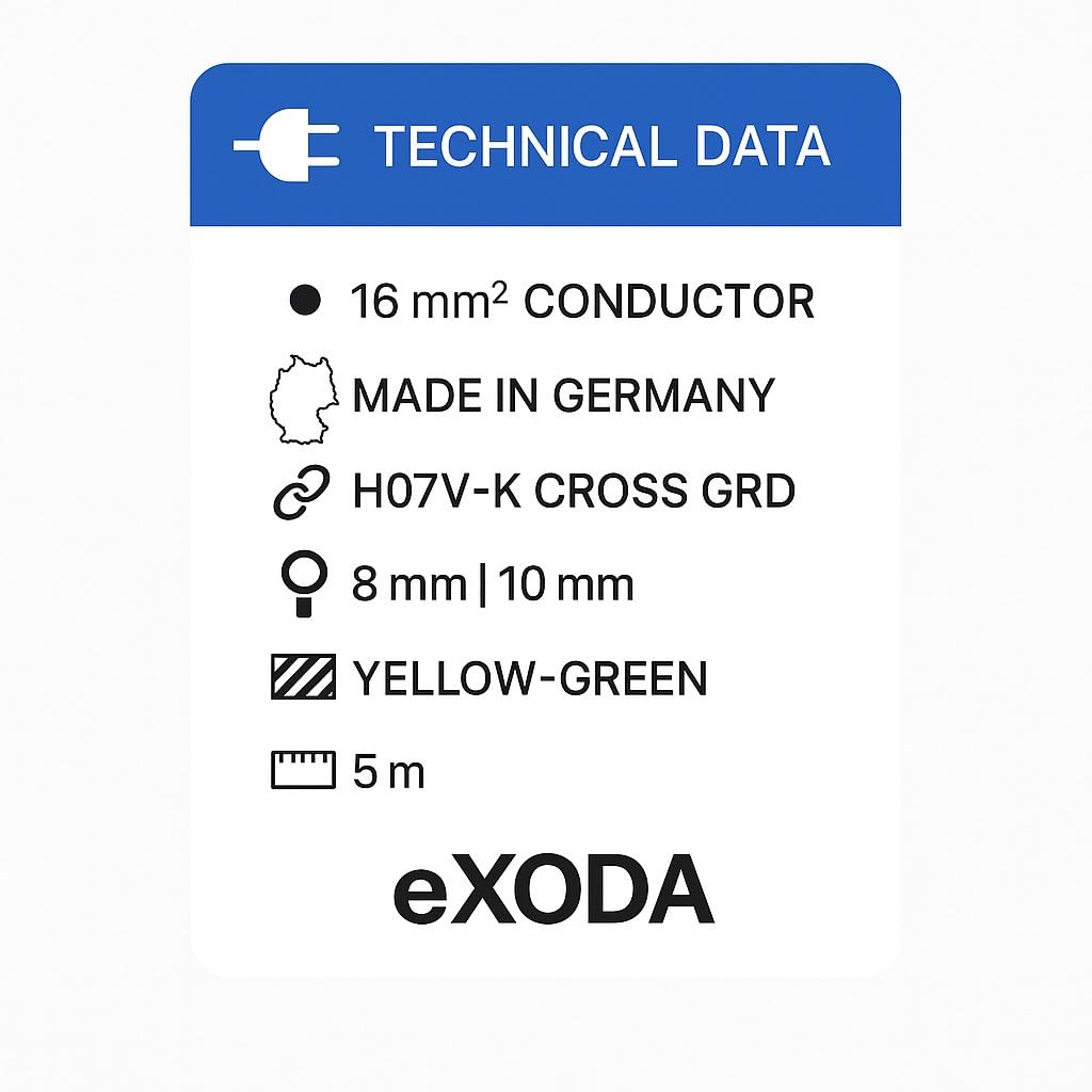 eXODA cavo di messa a terra 5m 16mm² verde/giallo cavo di messa a terra M8 M10 per terra incrociata terra a picchetto H07V-K con guaina in PVC per connessioni di messa a terra versatili