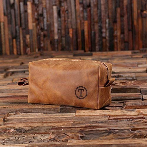 Miniatura 3 de Personalized Brown Leather Toiletry Bag or Dopp Kit with Optional Wooden Gift Box