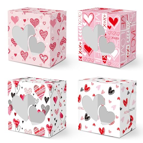 Friday Night Valentine’s Day Treat Gift Boxes 24 Pcs Paper Transparent Window Packaging Box For Cookie Macaroon Candy Chocolate Wedding Birthday Party Favor Supplies Decorations