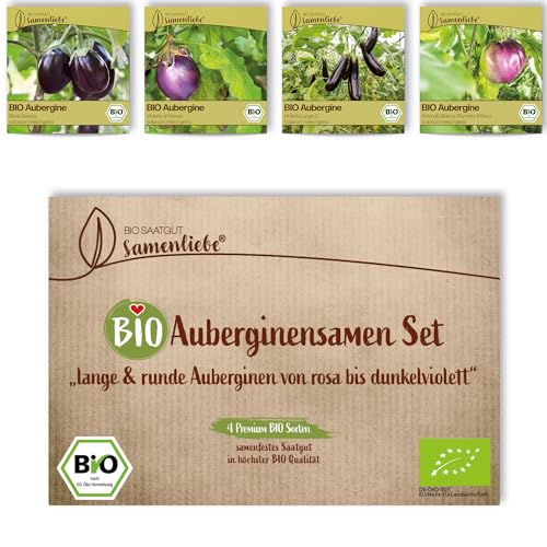 BIO Auberginen Samen Set: 4 Sorten samenfeste BIO Gemüse Samen mit Mini Auberginen Samen - schwarze Auberginen Samen - BIO Gemüsesamen Saatgut Set als nachhaltiges Geschenk von Samenliebe