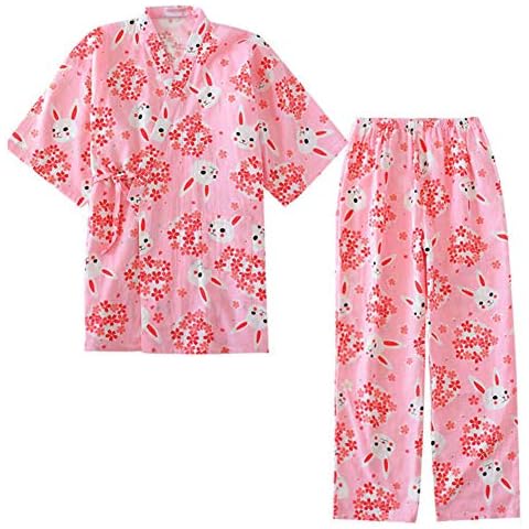 Pure Cotton Womens Japanese Kimono Pajamas Suit Size L A17 Cover