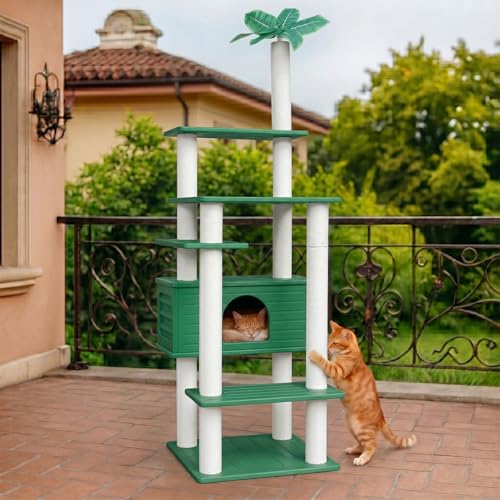 MAOHEGOU 74 Inches Tall Outdoor Weatherproof Cat Tower Multi-Level Cat Tree Large Cat Condo with PVC Board and Cat Scratching Posts for Outside and Indoor Cat Houses