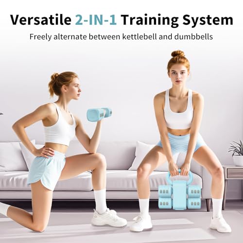 Image of Hezeyferg 2-in-1 Adjustable Dumbbells Set, 4 Levels Weight Dumbbells Set for Women Men, Each 2.2 /3.3 /4.4 /5.5lb Hand Weights with Kettlebell Form for Home Gym Exercise Training