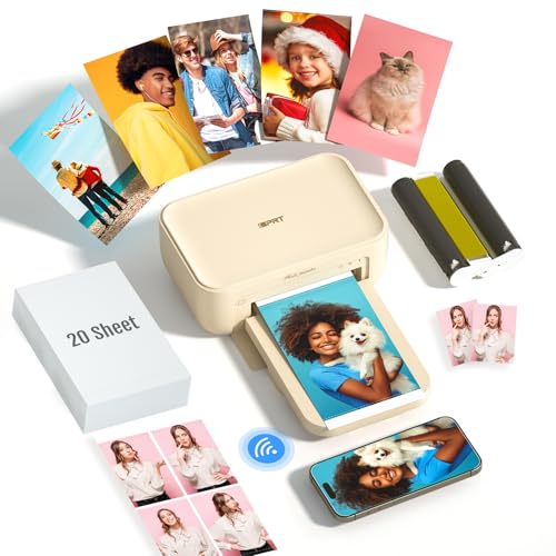 iDPRT 4×6 Photo Printer, Portable Color Picture Printer, Thermal Sublimation Mini Picture Printer, Bundle 20 Sheets Photo Paper & 1 Ribbon Cassette, Photo Printer for iPhone & Android