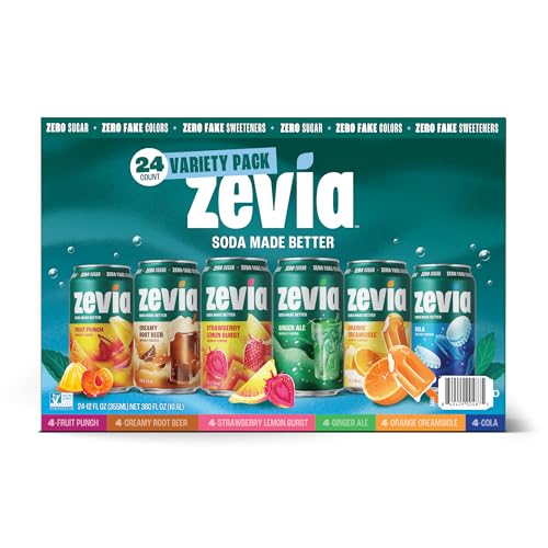 Image of Zevia Zero Sugar Soda, 6 Flavor Soda Variety Pack, 12 oz Cans (24-Pack) - Naturally Sweetened, Non-GMO Project Verified, Gluten-Free, Vegan