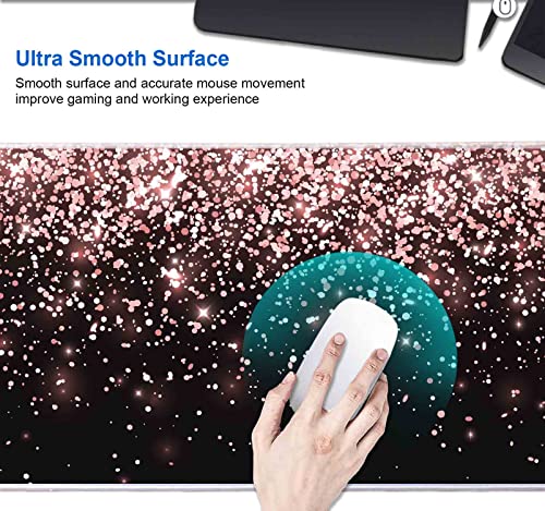 Image of IMAYONDIA Gaming Mouse Pad, Large Non-Slip Rubber Base Mousepad with Stitched Edges, Keyboard Mouse Mat Desk Pad for Work, Game, Office, 31.5x11.8 Inch - Rose Gold Black Glitter Luxury