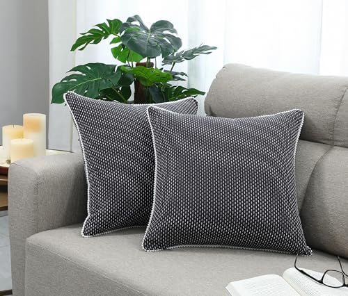 Image of mosey Cushion Cover 22 Inch x 22 Inch Set of 2 | Boho Cushion Cover 22x22 Inches | Cotton Sofa Cushion Covers 55cm x 55cm Grey