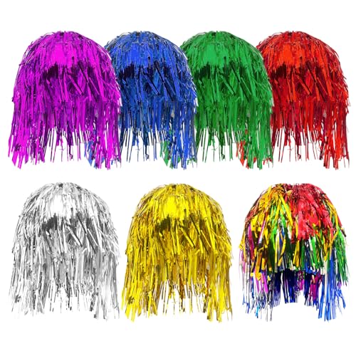 TUONYIS 7 Pièces Tinsel Wig, Perruque Disco Paillettes, Perruque Métallique Brillant Dames,Coloré Guirlande...