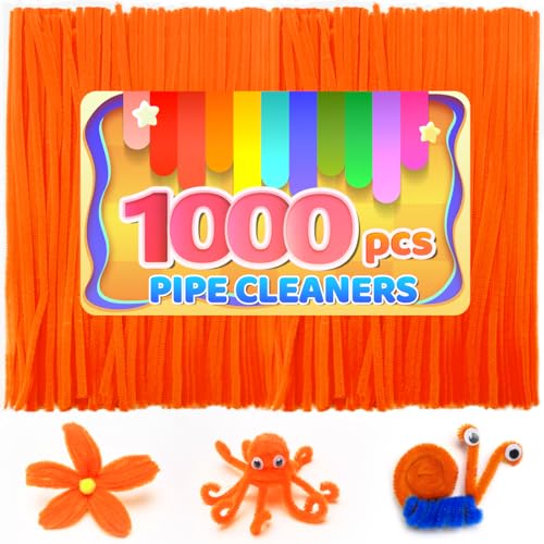 Image of IOOLEEM 1000pcs Orange Pipe Cleaners Bulk for Crafts | Chenille Stems for DIY Flower Making & Festival Decor & Party Projects, Pipe Cleaner Crafts, Art and Craft Supplies