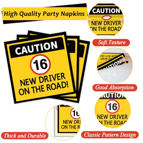 Image of 100 Pcs Drivers License 16th Birthday Party Decorations New Driver Car Plates and Napkins Set Disposable Racing 16 Years Old Paper Tableware for Boys Learner Driver Theme Supplies Serves 25