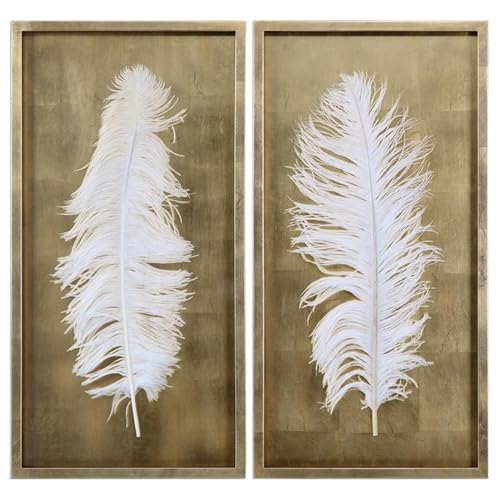 BOWERY HILL Contemporary 2 Piece Feather Wall Panel Set in White