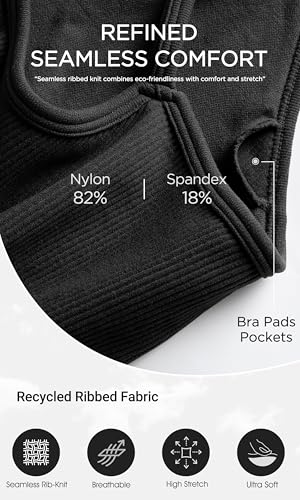 Image of ODODOS Seamless Sports Bra for Women Ribbed Camisoles Non Padding Yoga Bra Crop Tank Tops
