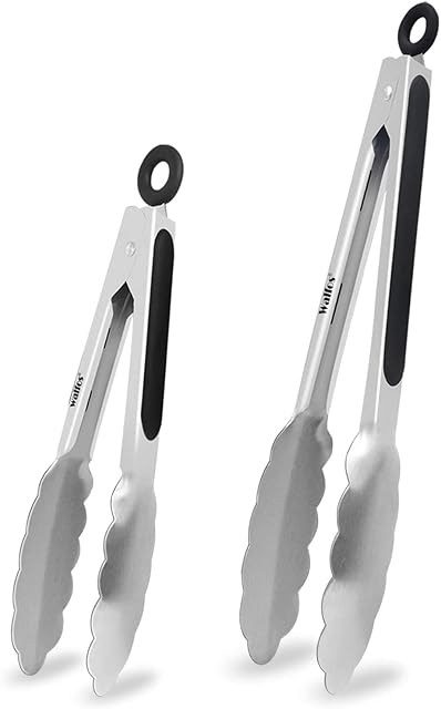Kitchen Tongs - Walfos Heavy Duty Locking Tongs for Cooking, Stainless Steel and Non-Slip Heat Resistant Handle - Great for Cooking, Salad, Serving, Turning and Kitchen Tools Accessories - 18cm+23cm
