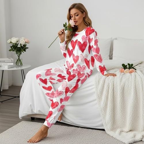 Image of Women's Pajamas Set Soft 2 Piece Loungewear Long Sleeve Pj Set Matching Sleepwear with Pockets for Women Plus Size