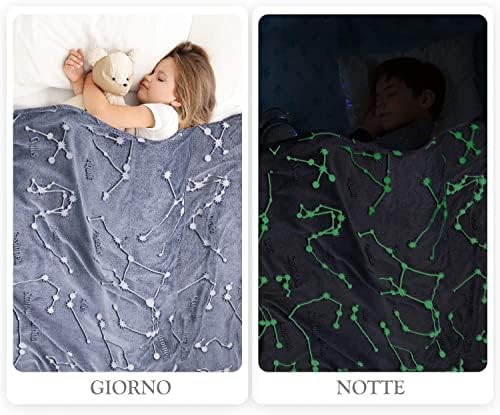Kanguru GLOW IN THE DARK BLANKET Constellations, Super Soft Fleece Microfiber Throw, color Blue, Polyester, 130 x 150 cm