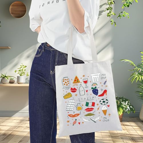 Bolso tipo tote de lona de Italia, regalo turístico de Italia, bolso de compras con íconos de Italia, bolso de hombro con estampados italianos miniatura 5