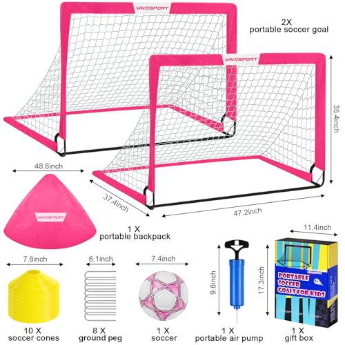 Image of Kids Soccer Goals for Backyard Set - 2 of 4' x 3' Portable Soccer Goal Training Equipment, Pop Up Toddler Soccer Net with Soccer Ball, Soccer Set for Kids and Youth Outdoor Games, Sports, Play