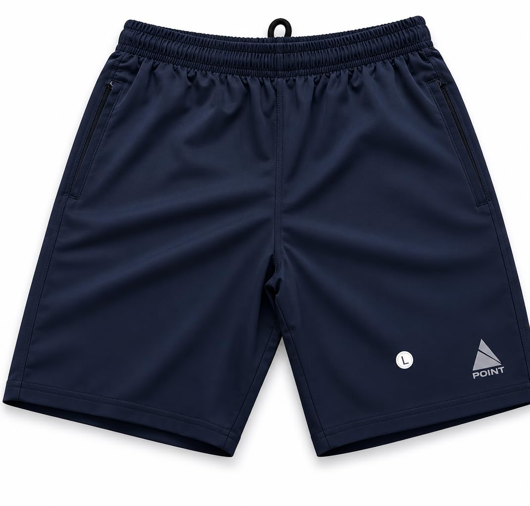Point Men's Athletic Shorts with Secure Zipper Pockets, Internal Drawstring, Black, Navy, Grey-image-41