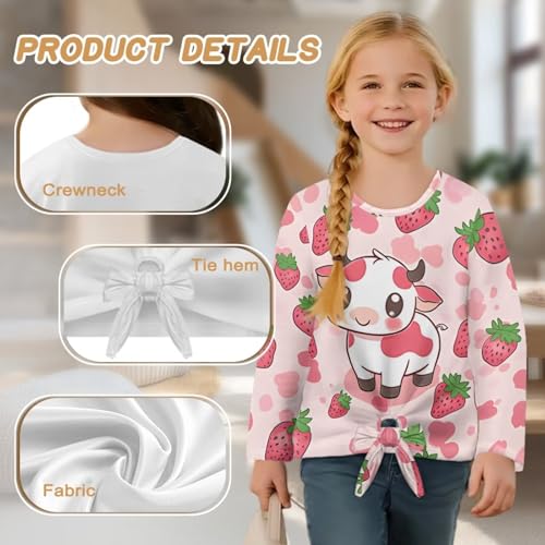 Fashion Shirts for Girls 5-12 Fall Outfits Kids Long Sleeve Tie Front Shirts Crewneck Tops2
