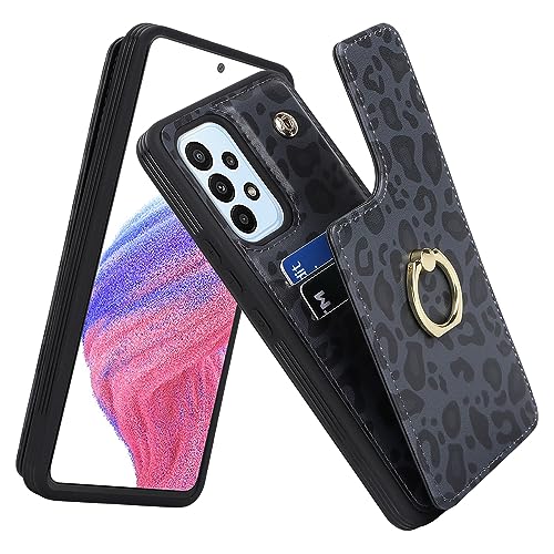 Image of for Samsung Galaxy A53 5G Case with Card Holder,Galaxy A53 5G Case Wallet for Women,Credit Card Holder,Ring Stand,Cute Phone Wallet Cases 6.5 inch(Black Leopard)