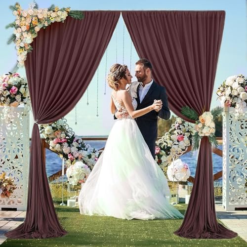Image of 10 x 7 Feet Brown Backdrop Curtain for Partie, Background Curtains for Photoshoot, Birthday, Wedding, Halloween, Thanksgiving, Christmas, New Year Party Decorations 5Ft x 7Ft, 2 Panels