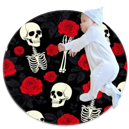 Tapis salle de bain squelette roses tapis rond antidérapant chambre