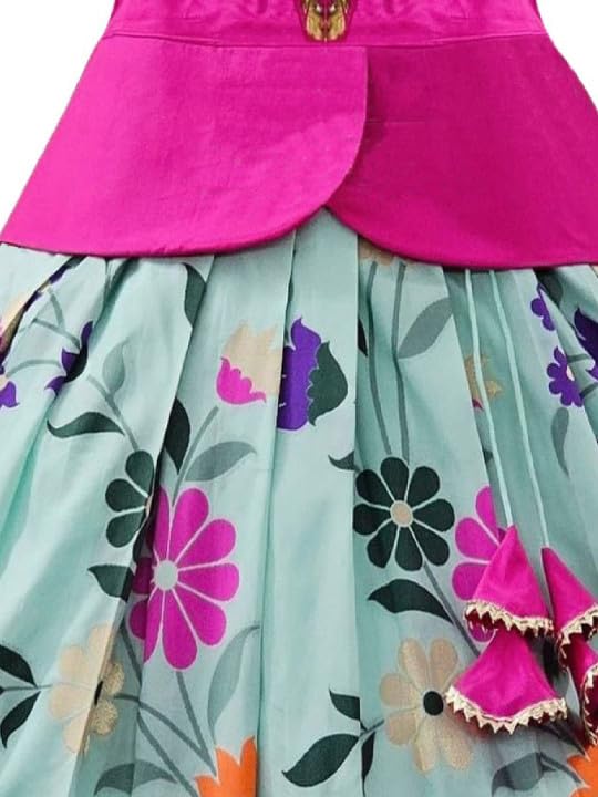 Image of White Button Girls South Indian Pattu Pavadai | Traditional Digital Print Satin Lehenga Choli Set