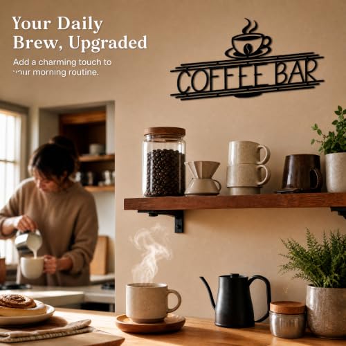 Image of Black Metal Coffee Bar Sign for Wall Coffee Signs for Coffee Station Coffee Wall Decor Coffee Accessories for Coffee Bar Metal Wall Art for Home Kitchen Coffee Bar Office (Elegant Large)