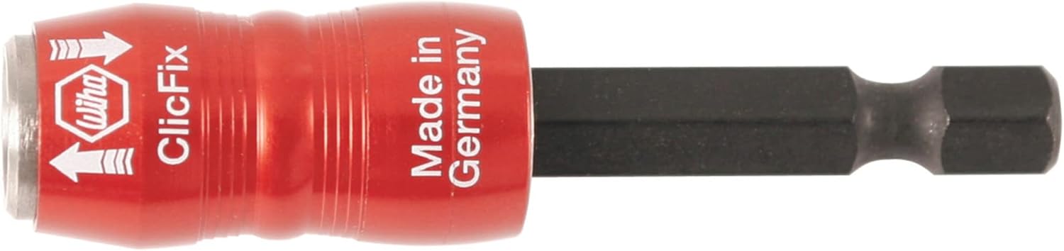 Wiha ClicFix Insert Bit Holder, red and silver, with 'ClicFix' and 'Made in Germany' text.