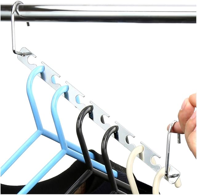 H&S 6pcs Wardrobe Clothes Wonder Hanger Hooks Organiser Magic Closet Coat Clothing Organiser Hanging Hangers Metal (Pack of 6)