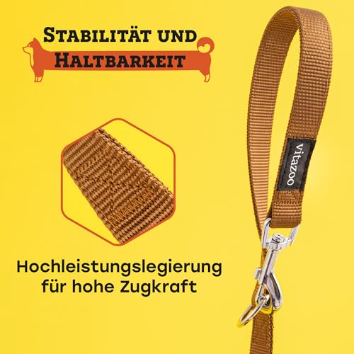 vitazoo Hundeleine in braun, solide und in 4 Längen verstellbar - geeignet für große und Starke Hunde - Hundeleine, Doppelleine - Gesamtlänge 2m