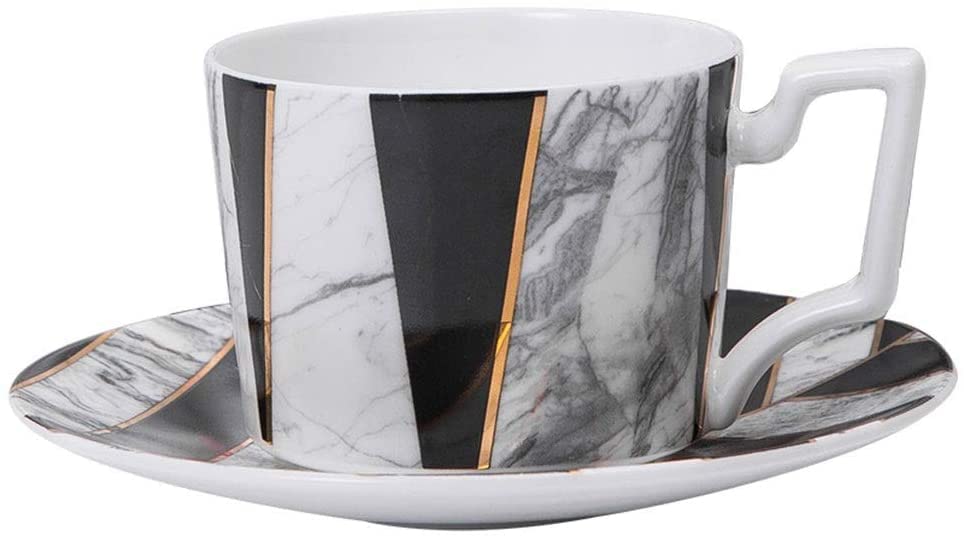 Tea Cups Mugs Marble Texture Coffee Cup with Saucer, European Style Mug Set for Home Office Pub Tea Cup Water Cup, 200ML/6.76 ounces Cappuccino Cups