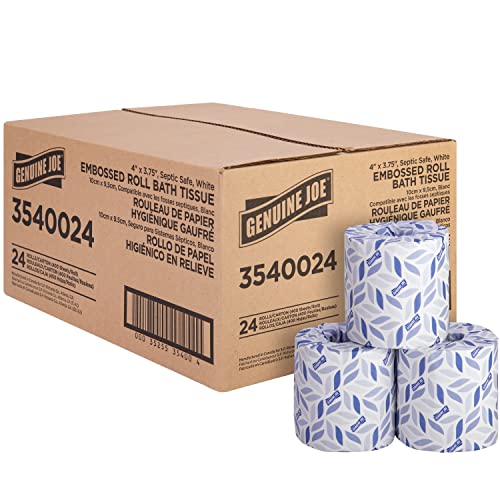 Genuine Joe Embossed Bath Tissue 2-Ply Septic Safe Individually Wrapped 4 x 3.75 400 Sheets/Roll 24 Count