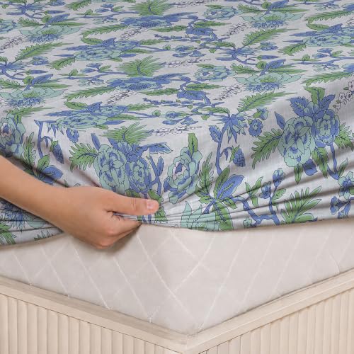 Image of LANE LINEN Symphony 100% Cotton 144TC King Bedsheet Set, 3 Piece, Printed | Printed 3-Piece Set With 1 King Fitted Bedsheet (1.83 x 1.98 M + 0.30D CM), 2 Pillow Covers, 144 TC, Soft & Breathable Cotton