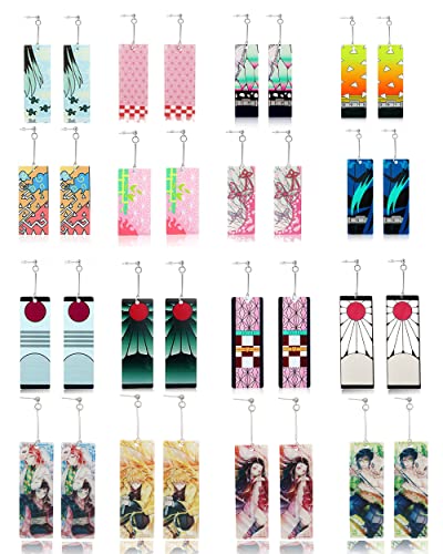 16 Pairs Tanjiro Earrings Anime Earrings for Women Men Girls Double-sided Acrylic Earrings Hanafuda Earrings (B)