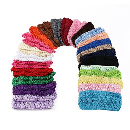 Kw Collection Girl Baby Headbands Elastic Crochet Hair Bands Hair Accessories Elastics Ties Shaper Head Wrap Set Pack Of 50 Pcs In 25 Colors (Band: 1.6"×5.5", 25 Colors, 2 Pcs Per Color) #TOP3